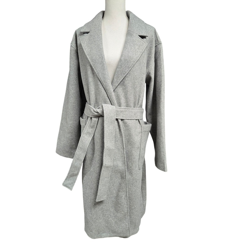 Gap Long Wrap Coat Notched Lapel Belted Trench Coat Jacket Gray Women's Size L